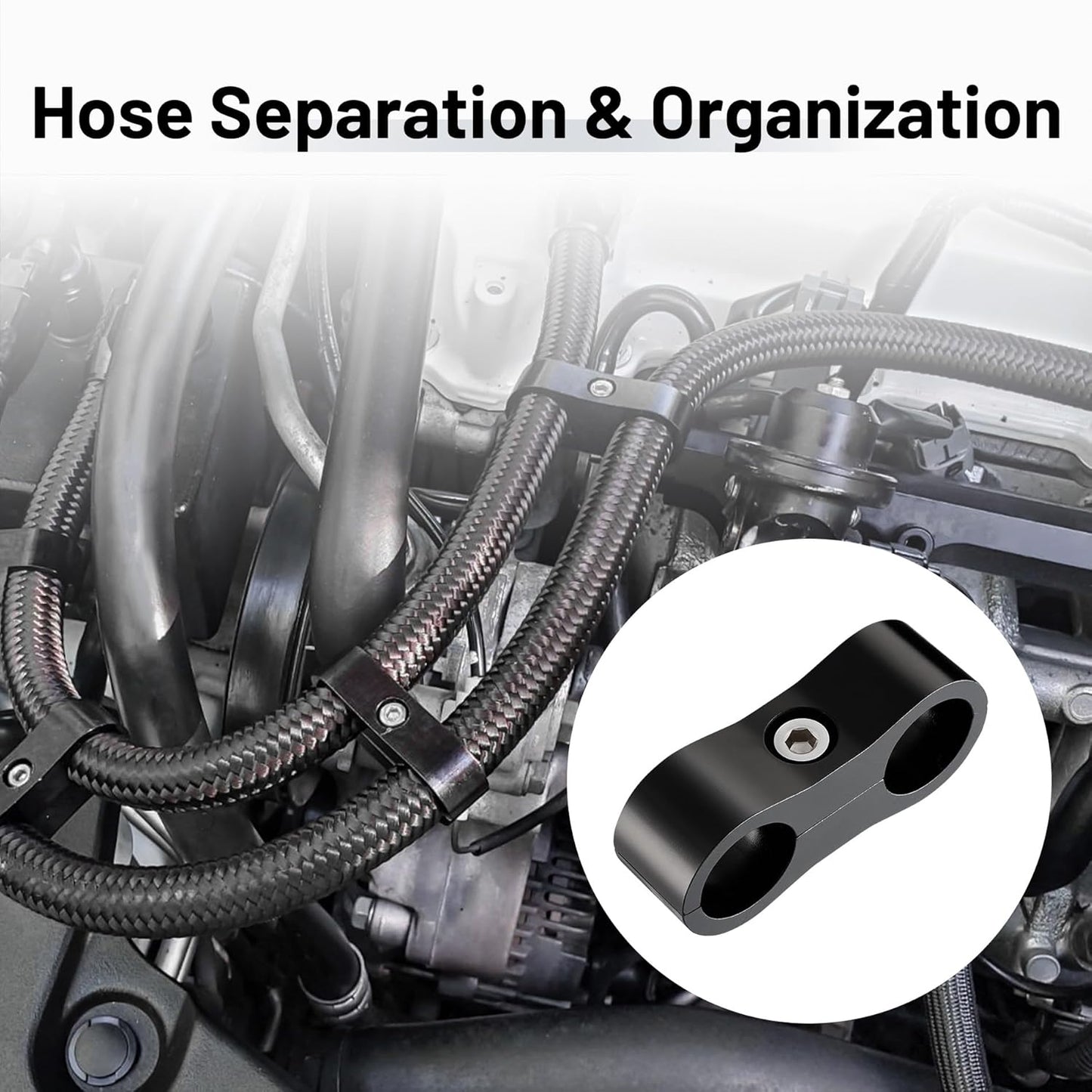 6AN Hose Separator Clamp, AN6 Fuel Line Mounting Clamp Aluminum Black 4PCS V1258-DP02-WO-807