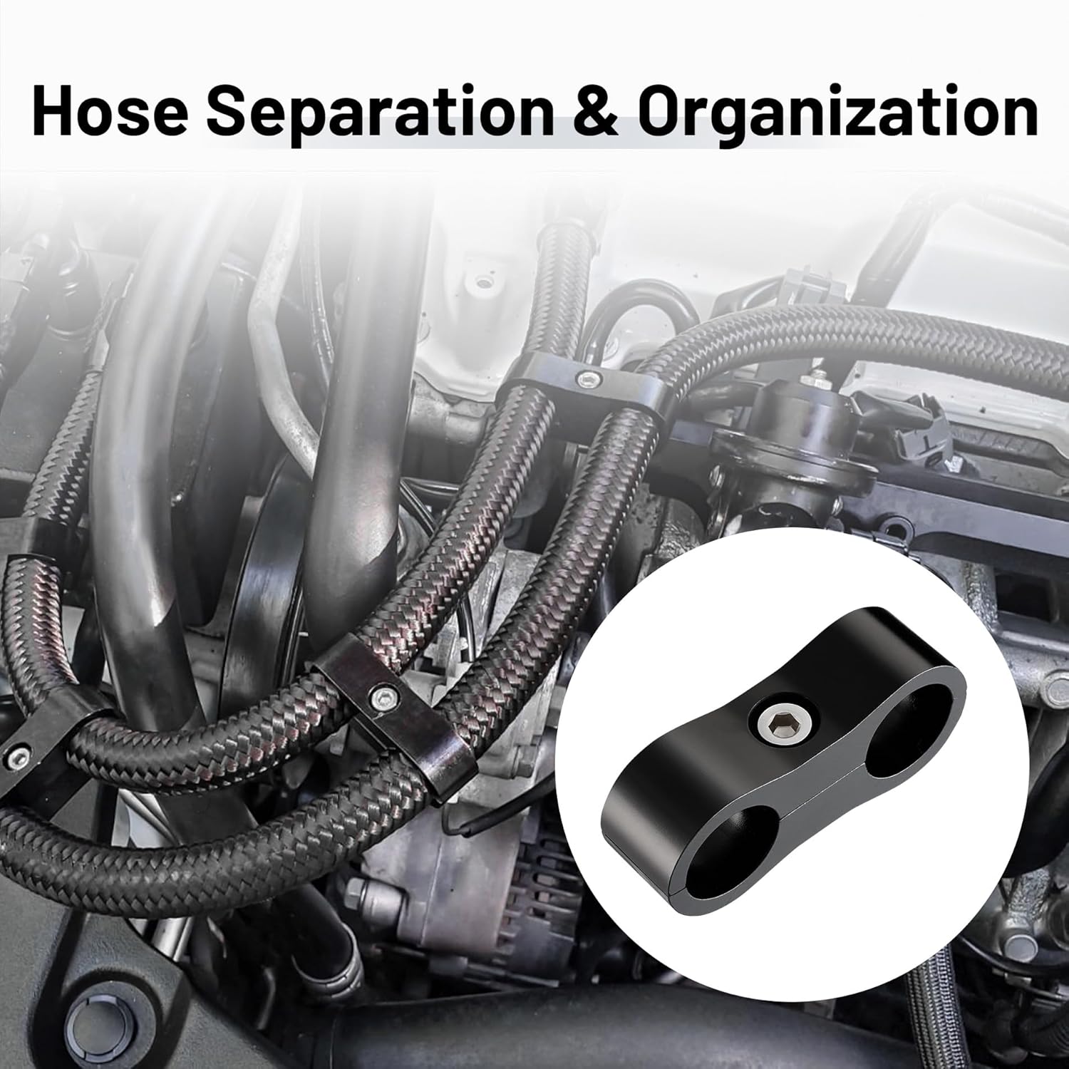 6AN Hose Separator Clamp, AN6 Fuel Line Mounting Clamp Aluminum Black 4PCS V1258-DP02-WO-807