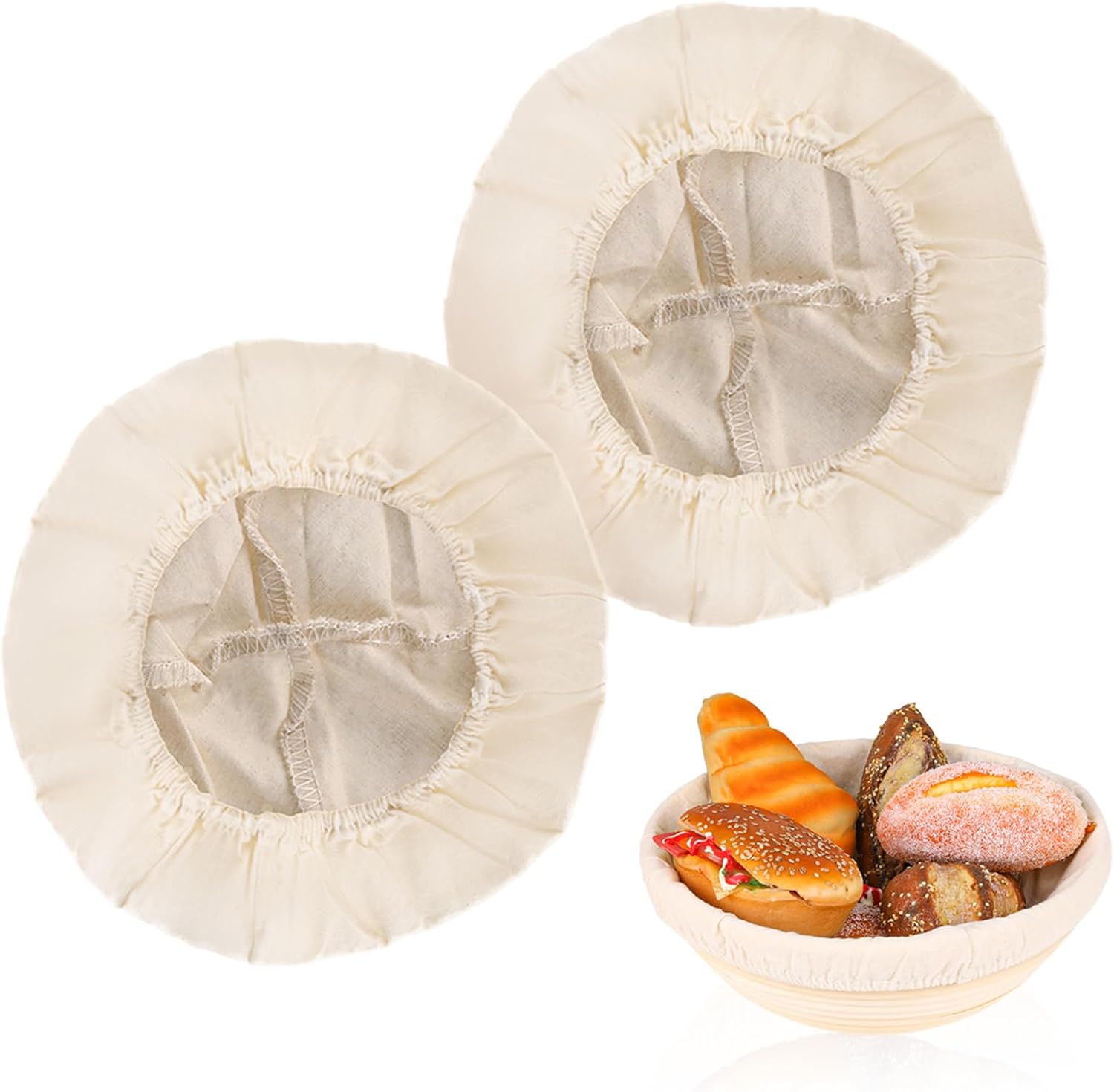 2 Pcs Bread Proofing Basket Cloth Liner Baking Dough Basket Cover Natural Rattan Banneton Proofing Cloth for V1258-DP02-WO-817
