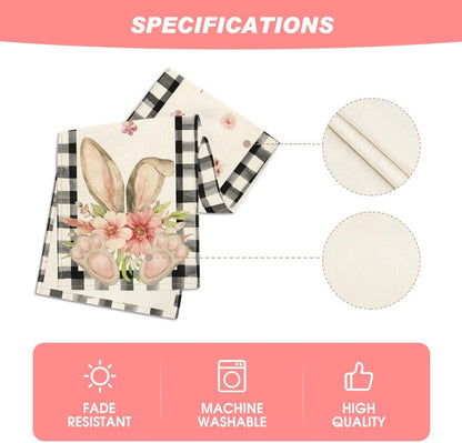 Buffalo Plaid Bunny Ear Foot Flower Easter Table Runner, Seasonal Spring Kitchen Dining Table Decoration for V1258-DP02-WO-82