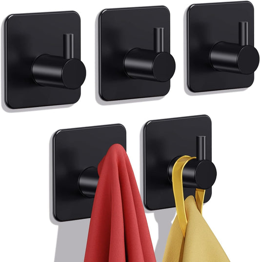 Adhesive Hooks Heavy Duty 22lb(Max) Towel Hooks for Shower, 5 Pack Self Adhesive Damage Free Wall Hooks, V1258-DP02-WO-822