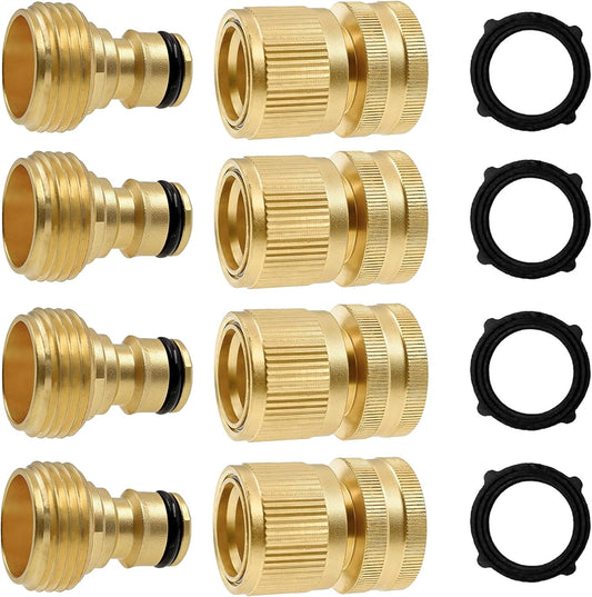 Garden Hose Quick Connector, Solid Brass 3/4 Inch GHT Thread Garden Quick Connect Kit, Male and Female V1258-DP02-WO-827