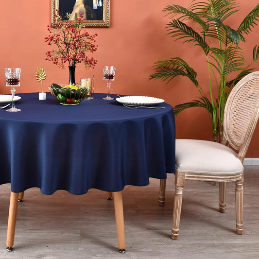 Navy Blue 210 GSM Water & Stain Resistant Round Tablecloth for Circle Table - Solid 48 Inch Table Cloth Cover V1258-DP02-WO-83