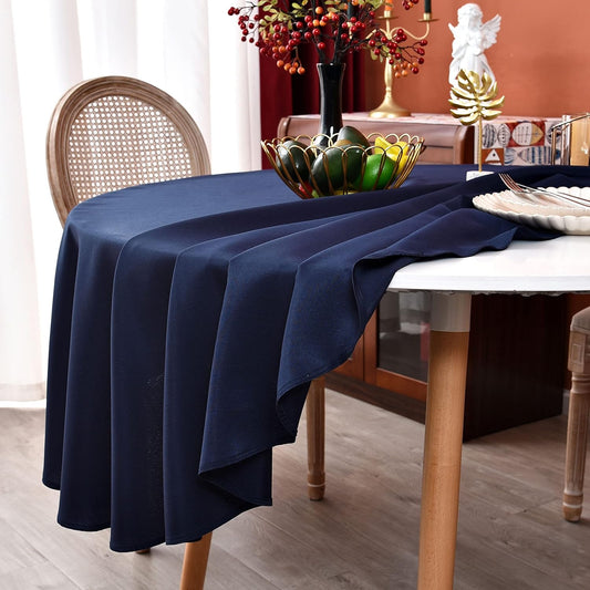 Navy Blue 210 GSM Water & Stain Resistant Round Tablecloth for Circle Table - Solid 48 Inch Table Cloth Cover V1258-DP02-WO-83