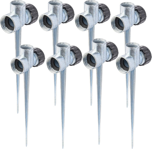 8 Pack 1/2 inch Zinc Alloy Lawn Sprinkler Spike Base, Water Flow Thru Sprinkler for Yard, Lawn, Garden and V1258-DP02-WO-830