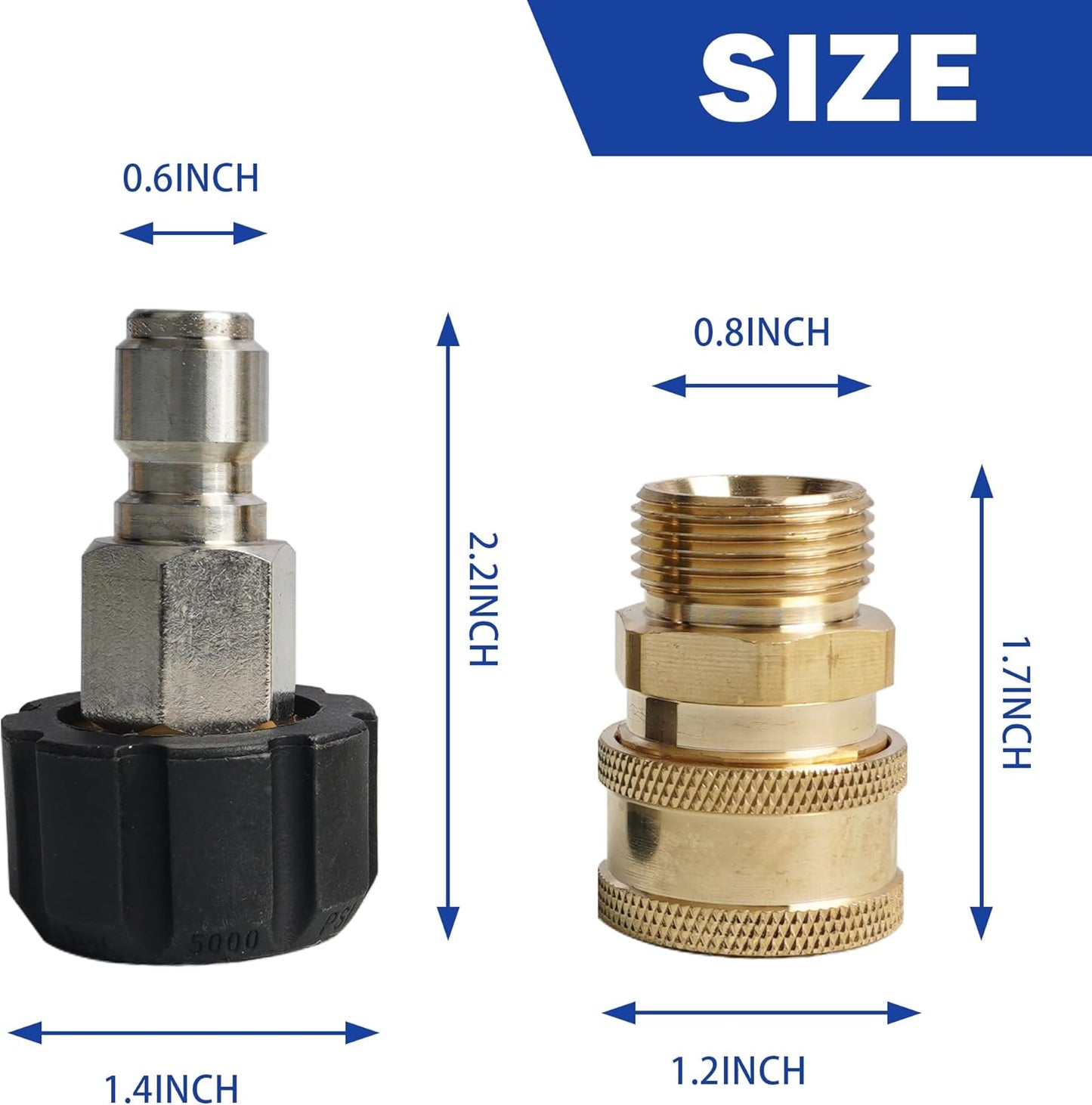 Pressure Washer Quick Connect Fittings, M22 14mm to 3/8 Inch Quick Connector Power Washer Adapter, 2 Set V1258-DP02-WO-831