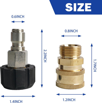Pressure Washer Quick Connect Fittings, M22 14mm to 3/8 Inch Quick Connector Power Washer Adapter, 2 Set V1258-DP02-WO-831