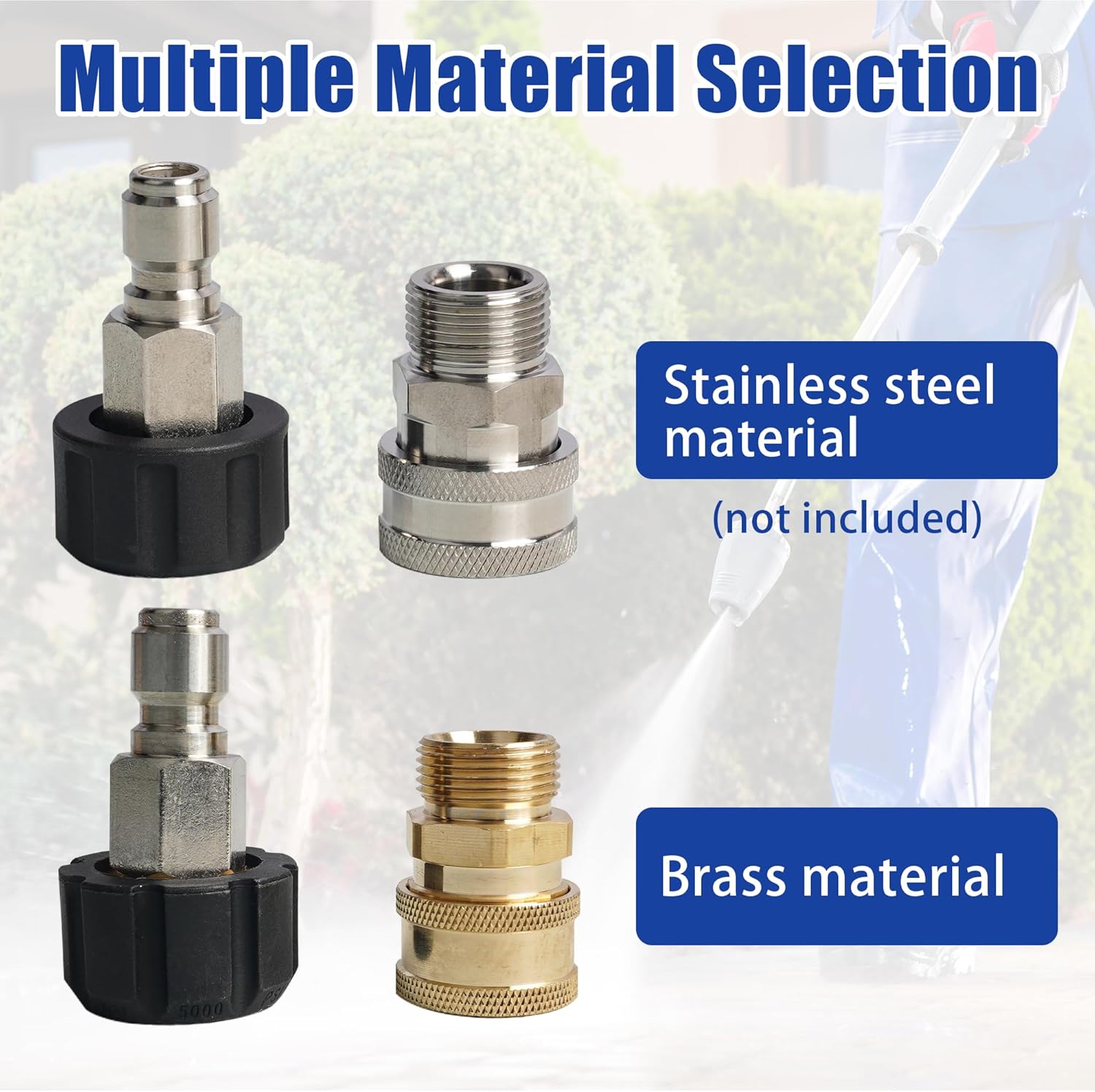 Pressure Washer Quick Connect Fittings, M22 14mm to 3/8 Inch Quick Connector Power Washer Adapter, 2 Set V1258-DP02-WO-831