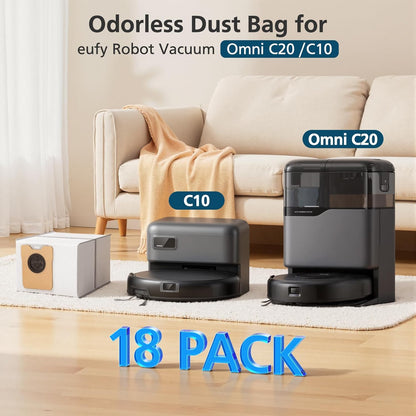 18 pcs Dust Bags for eufy Omni C20 C10 Robot Vacuum, 3.6L Large Capacity Replacement Bags with 3-Layer V1258-DP02-WO-840
