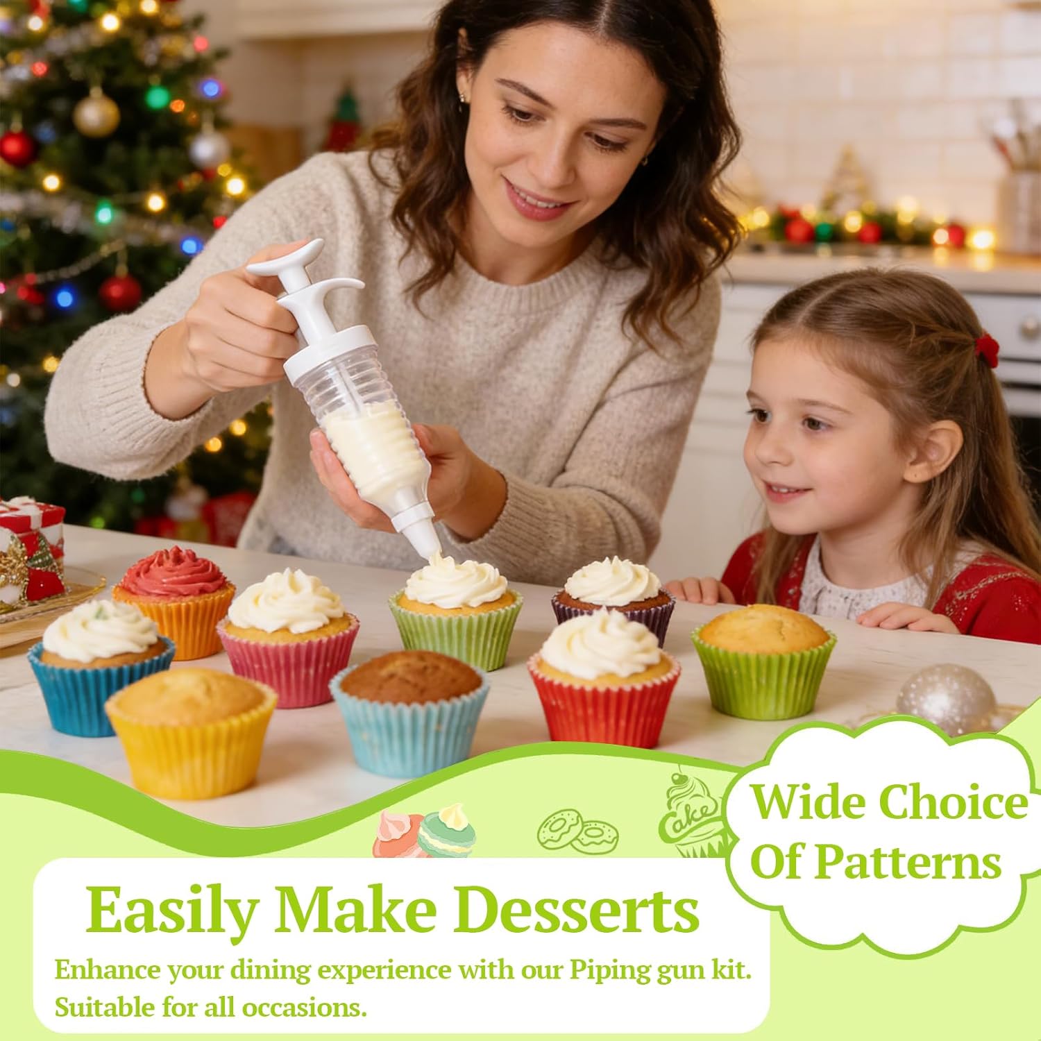 Cake Decorating Gun, Cupcake Icing Piping Kit, Cake Decorating Kit with 8 Piping Tips, Cupcake V1258-DP02-WO-85
