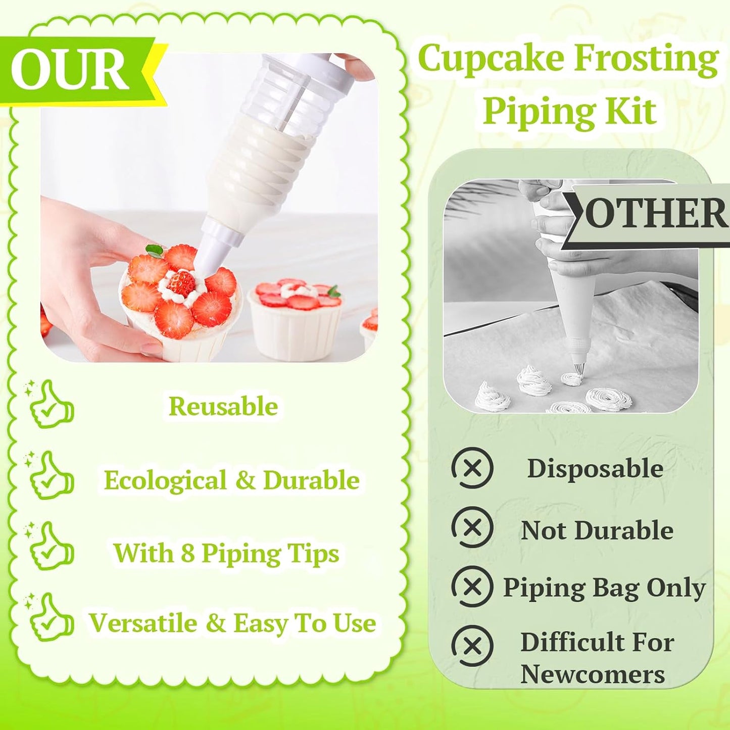 Cake Decorating Gun, Cupcake Icing Piping Kit, Cake Decorating Kit with 8 Piping Tips, Cupcake V1258-DP02-WO-85