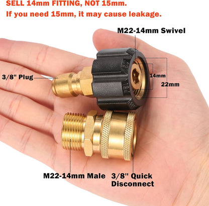 Pressure Washer Quick Connect Fittings, Quick Connect Kit M22 14mm to 3/8 Inch, 2 Pieces V1258-DP02-WO-851