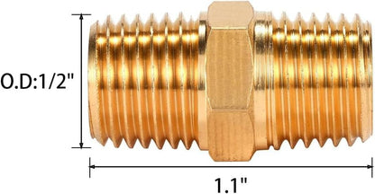 4 pcs Solid Brass Pipe Fitting, Hex Nipple, 1/4" x 1/4" NPT Male Pipe Adapter (O.D x O.D: 1/2'' x 1/2'') V1258-DP02-WO-852