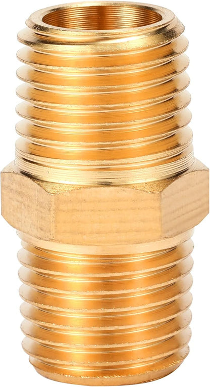 4 pcs Solid Brass Pipe Fitting, Hex Nipple, 1/4" x 1/4" NPT Male Pipe Adapter (O.D x O.D: 1/2'' x 1/2'') V1258-DP02-WO-852