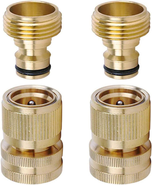 Brass Hose Quick Connect, 3/4 Inch GHT Thread Garden Hose Quick Connector No-Leak Water Hose Quick Connect V1258-DP02-WO-864