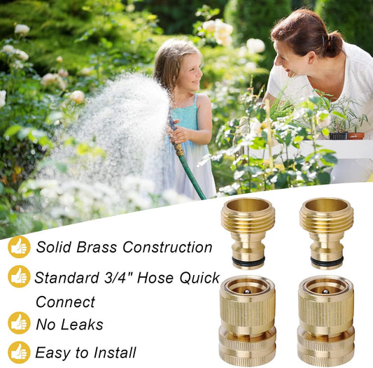 Brass Hose Quick Connect, 3/4 Inch GHT Thread Garden Hose Quick Connector No-Leak Water Hose Quick Connect V1258-DP02-WO-864