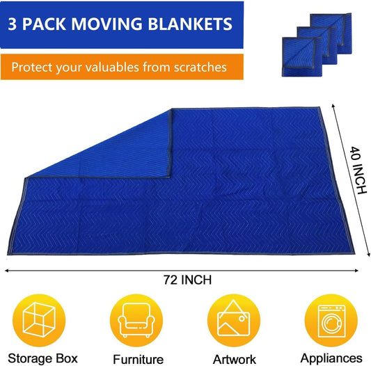3 Pack Moving Blankets 40x72in Heavy Duty Padded Packing Blankets for Moving Shipping Protecting Furniture V1258-DP02-WO-865