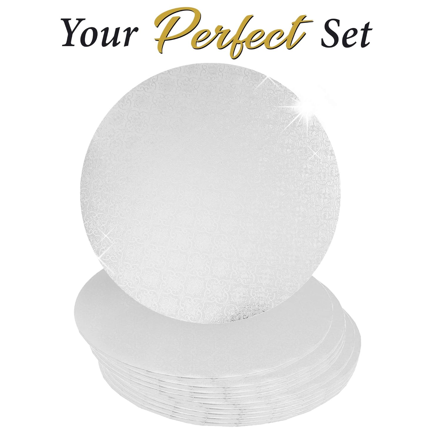 White Wraparound Cake Pastry Round Drum Board 1/4 Inch Thick, 12 Inch Diameter - Pack of 10 V1258-DP02-WO-871