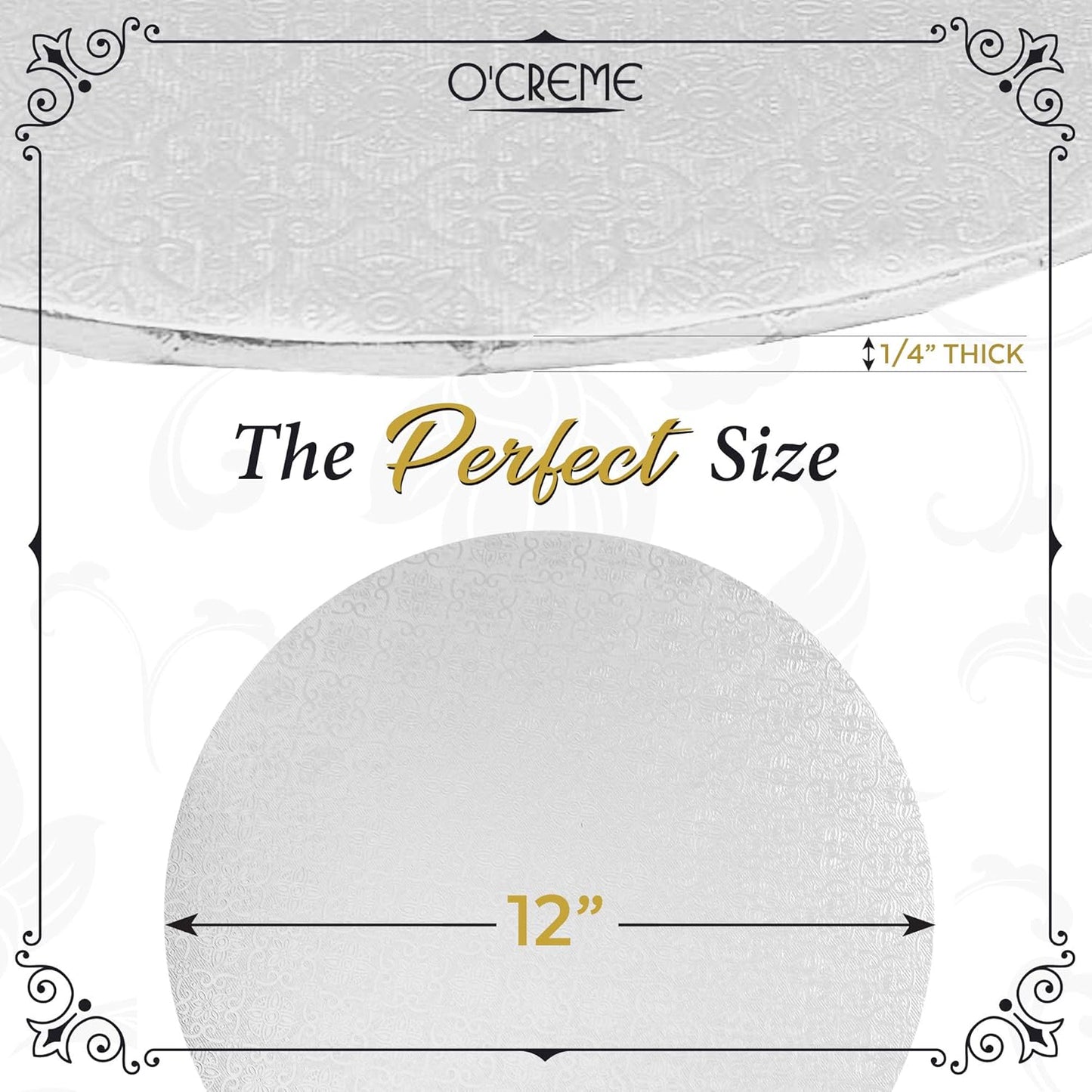 White Wraparound Cake Pastry Round Drum Board 1/4 Inch Thick, 12 Inch Diameter - Pack of 10 V1258-DP02-WO-871