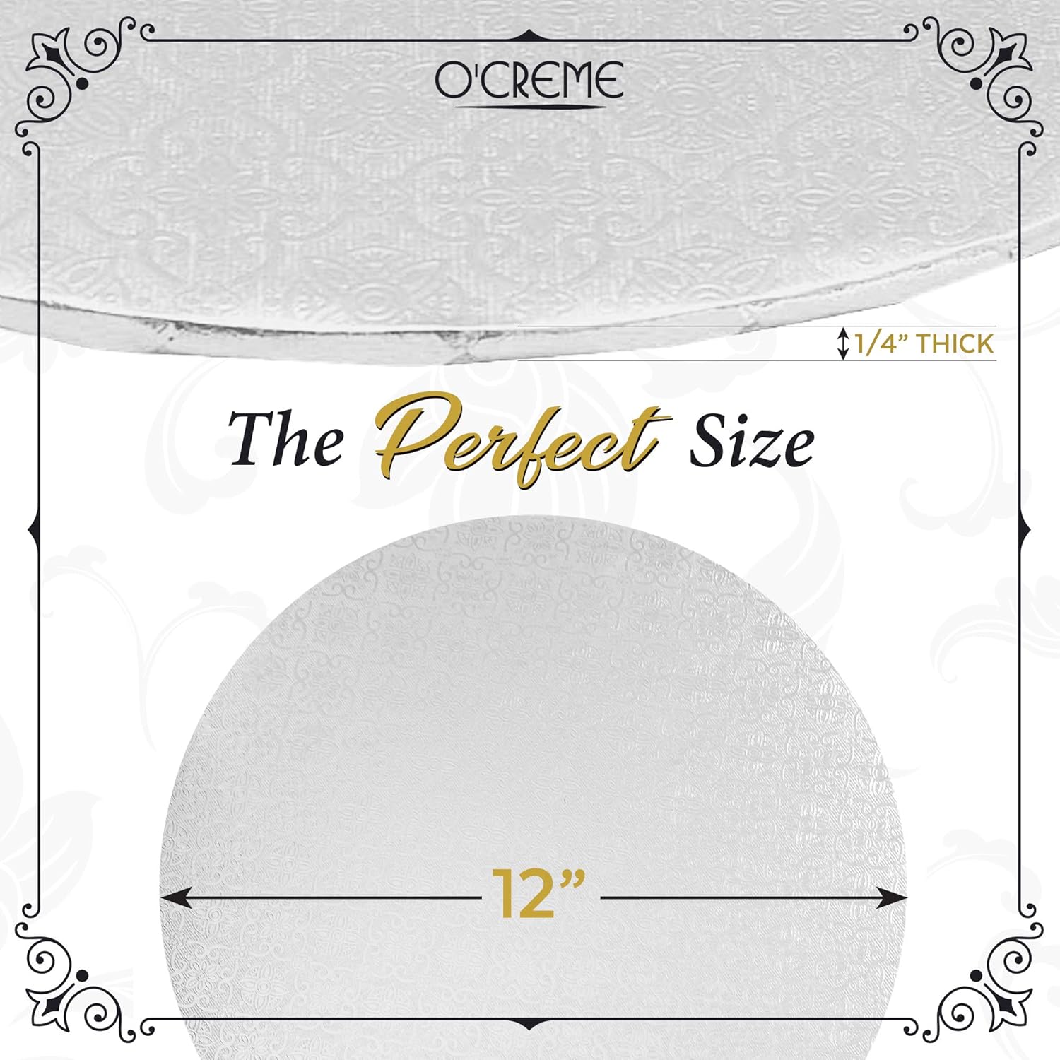 White Wraparound Cake Pastry Round Drum Board 1/4 Inch Thick, 12 Inch Diameter - Pack of 10 V1258-DP02-WO-871