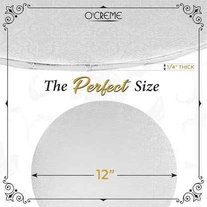 White Wraparound Cake Pastry Round Drum Board 1/4 Inch Thick, 12 Inch Diameter - Pack of 10 V1258-DP02-WO-871