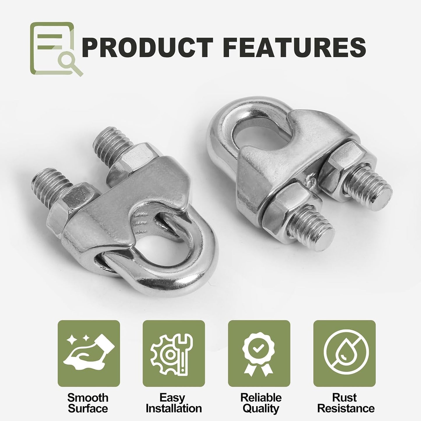 4pcs M6 Wire Rope Clamp, 1/4 inch Cable Clamps Stainless Steel Wire Rope Clips V1258-DP02-WO-875
