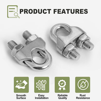 4pcs M6 Wire Rope Clamp, 1/4 inch Cable Clamps Stainless Steel Wire Rope Clips V1258-DP02-WO-875