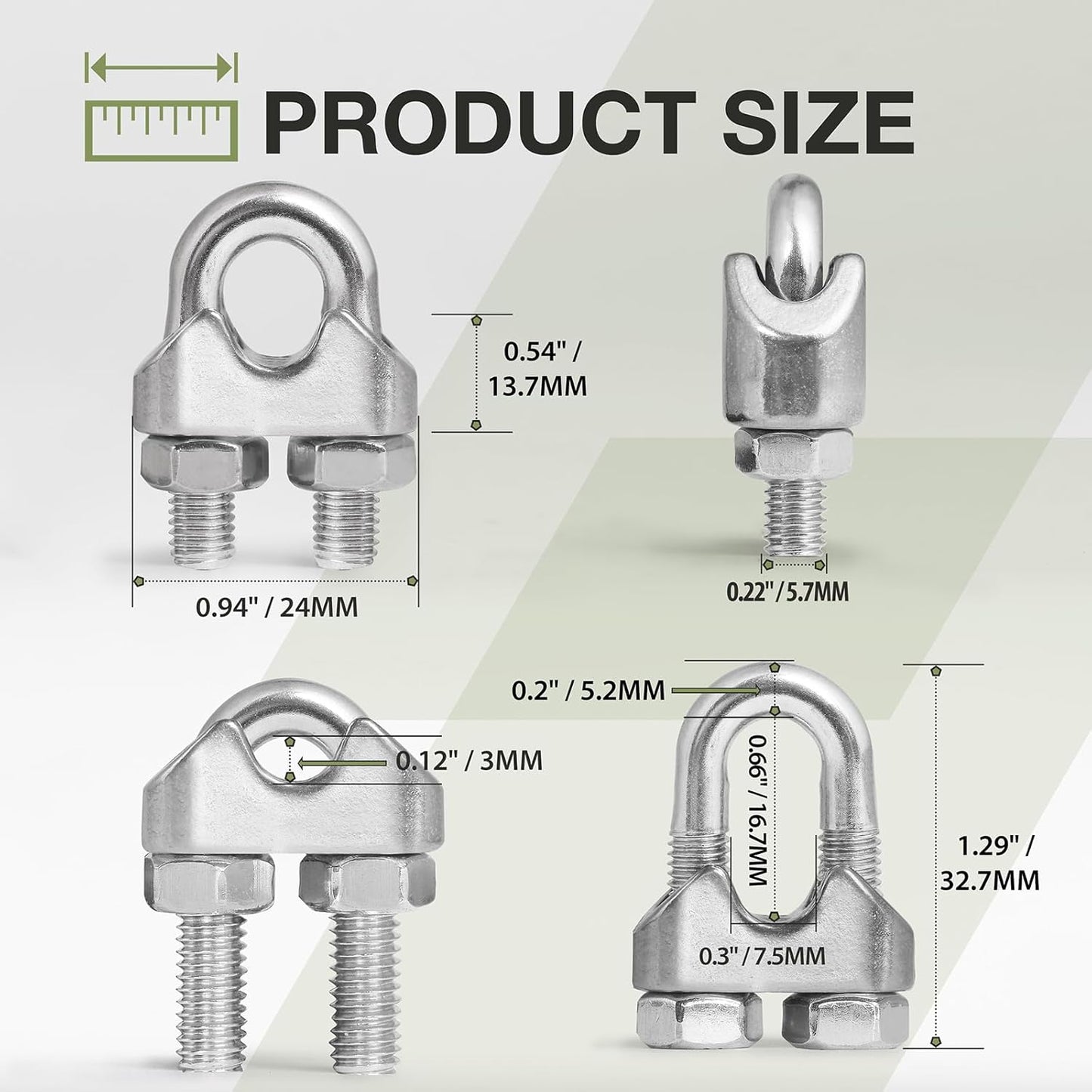 4pcs M6 Wire Rope Clamp, 1/4 inch Cable Clamps Stainless Steel Wire Rope Clips V1258-DP02-WO-875