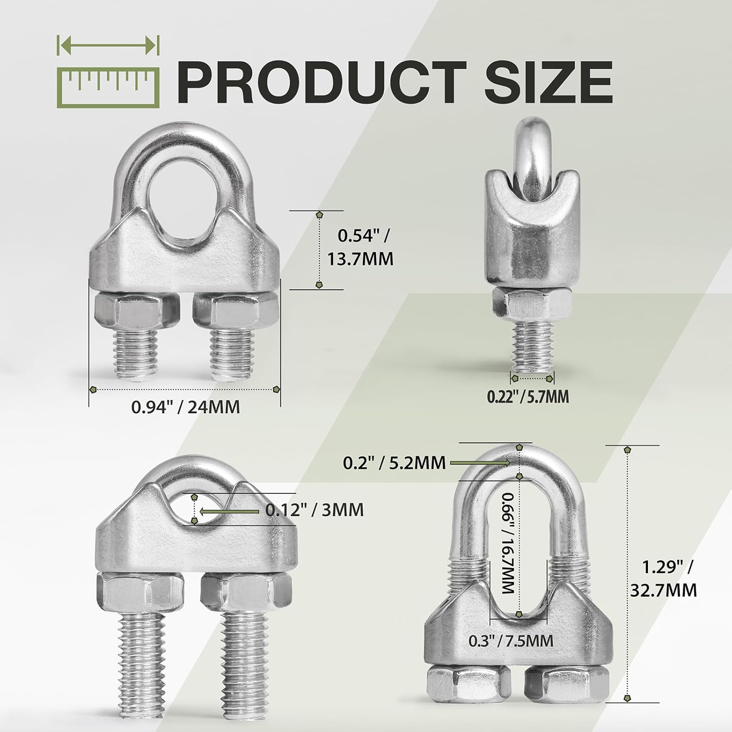 4pcs M6 Wire Rope Clamp, 1/4 inch Cable Clamps Stainless Steel Wire Rope Clips V1258-DP02-WO-875