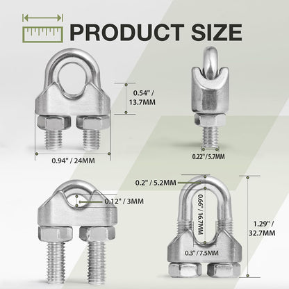 4pcs M6 Wire Rope Clamp, 1/4 inch Cable Clamps Stainless Steel Wire Rope Clips V1258-DP02-WO-875
