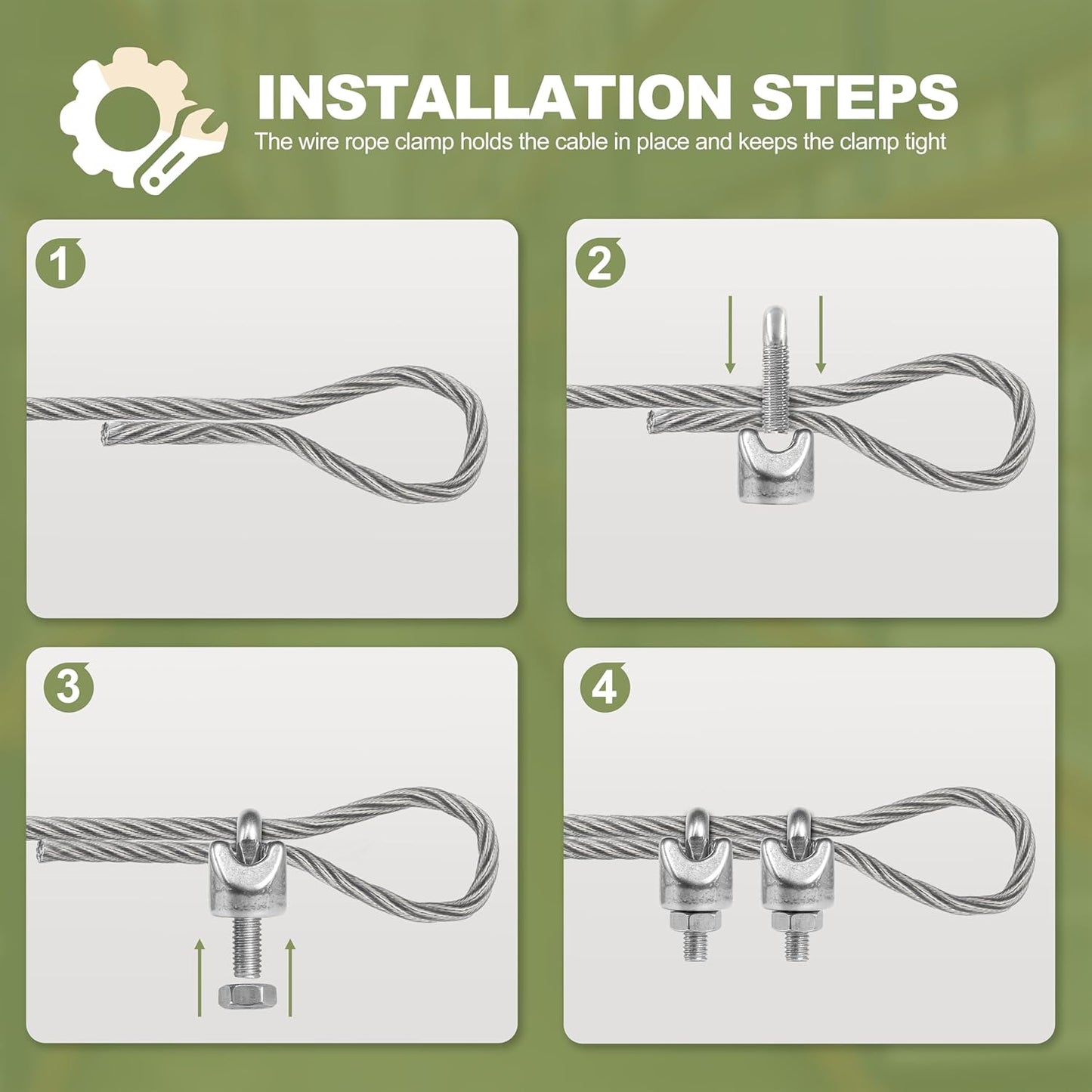4pcs M6 Wire Rope Clamp, 1/4 inch Cable Clamps Stainless Steel Wire Rope Clips V1258-DP02-WO-875