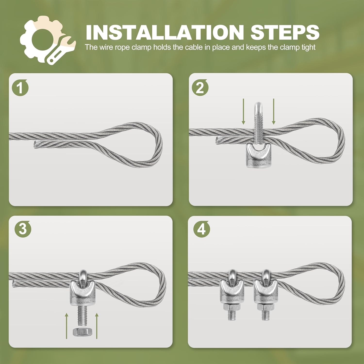 4pcs M6 Wire Rope Clamp, 1/4 inch Cable Clamps Stainless Steel Wire Rope Clips V1258-DP02-WO-875