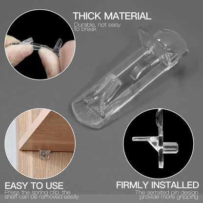 10pcs Locking Shelf Pins - 5mm Cabinet Shelf Pegs, Clear Plastic Shelf Clips for 3/4" Thick Board V1258-DP02-WO-877