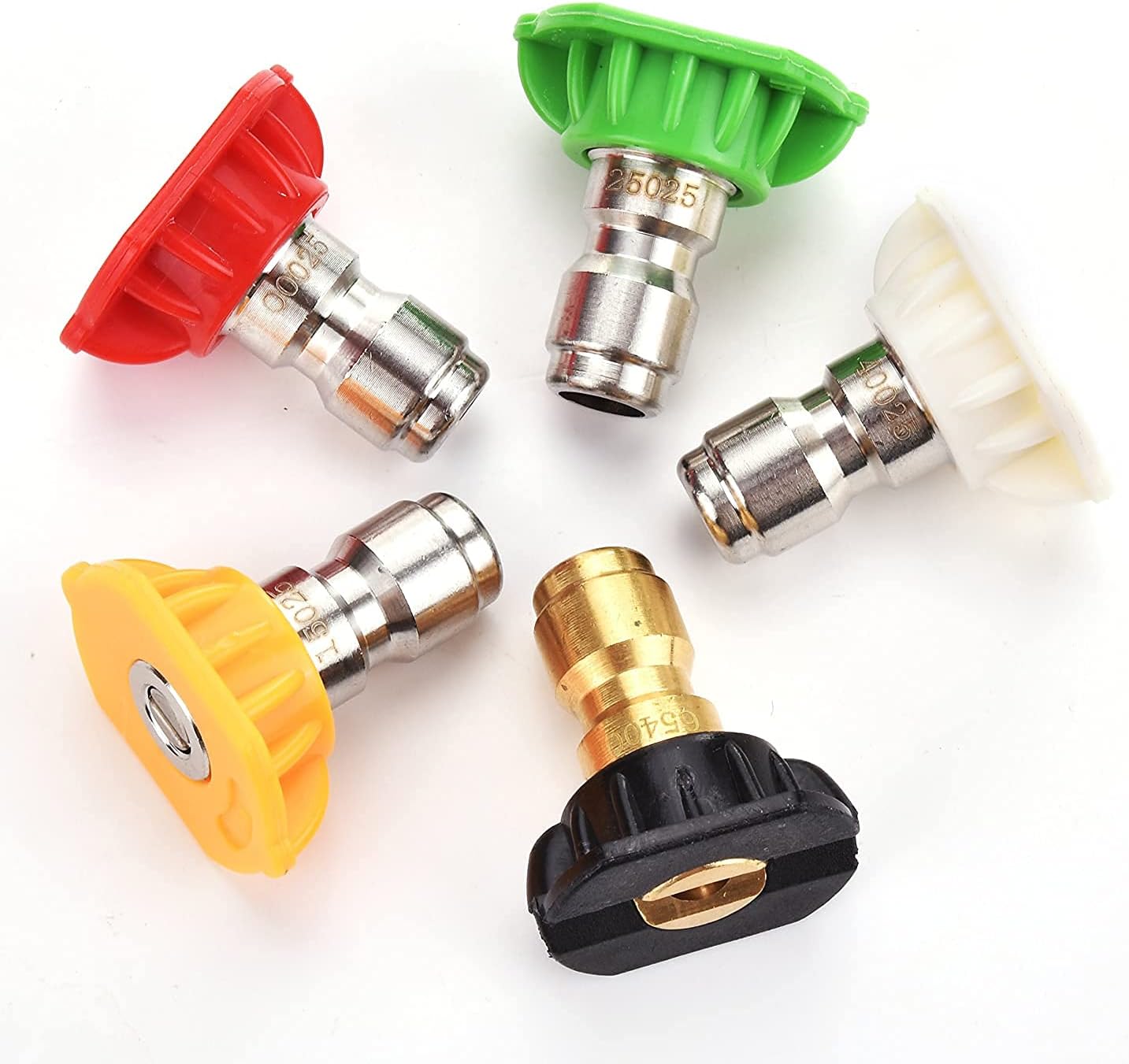 Pressure Washer Spray Nozzle Tips Multiple Degrees, 1/4 inch 5-Pack (2.5 GPM) V1258-DP02-WO-883