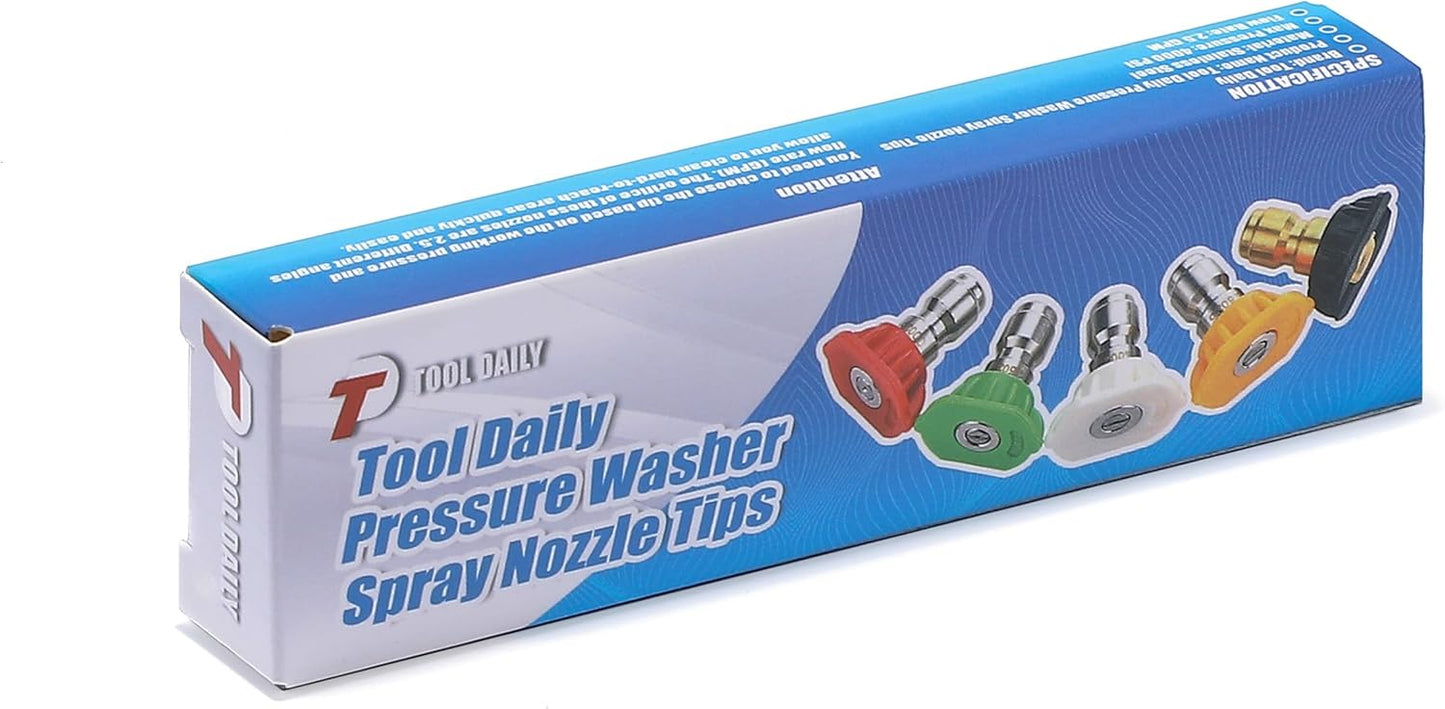 Pressure Washer Spray Nozzle Tips Multiple Degrees, 1/4 inch 5-Pack (2.5 GPM) V1258-DP02-WO-883