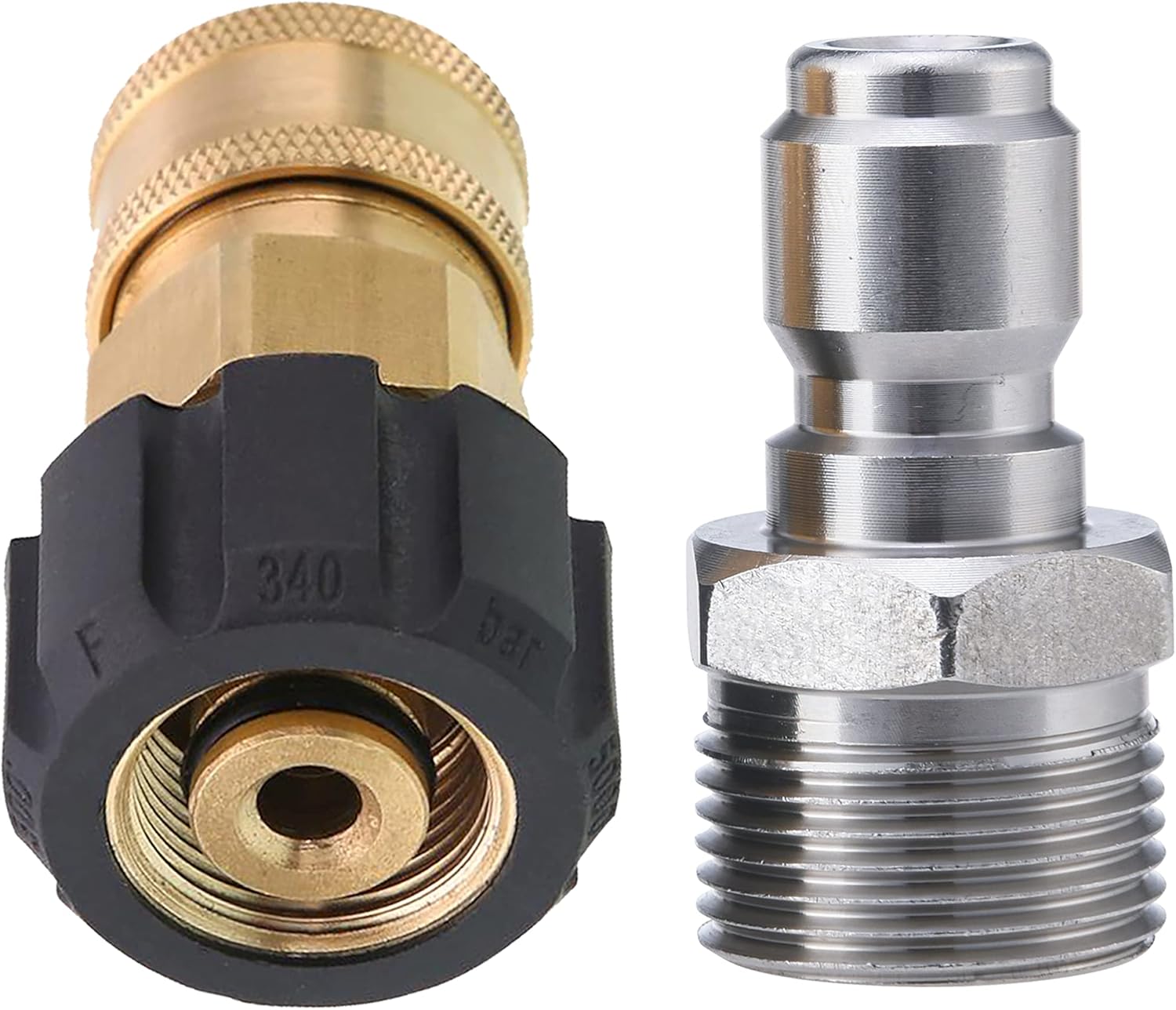 Pressure Washer Adapter, 3/8 Inch Quick Connect Kit, M22 14mm to M22 Metric Fitting, 5000 PSI V1258-DP02-WO-886
