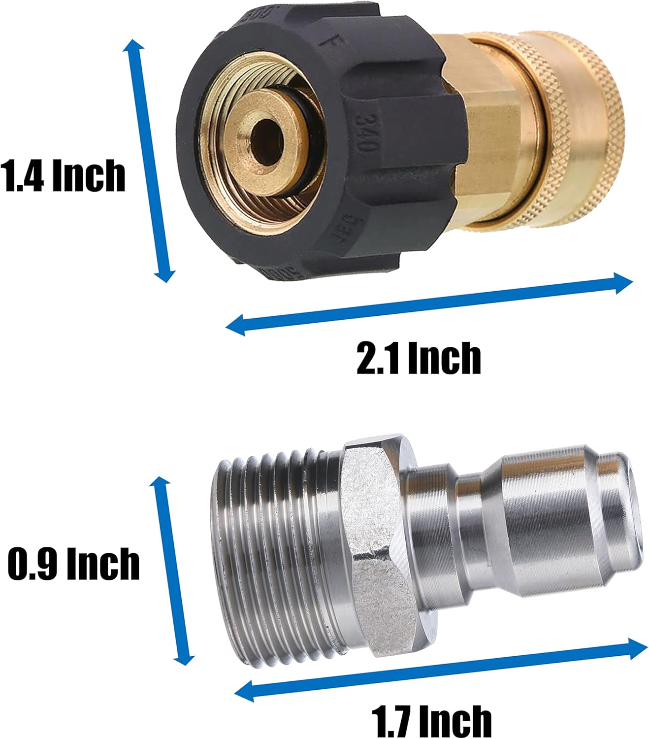 Pressure Washer Adapter, 3/8 Inch Quick Connect Kit, M22 14mm to M22 Metric Fitting, 5000 PSI V1258-DP02-WO-886