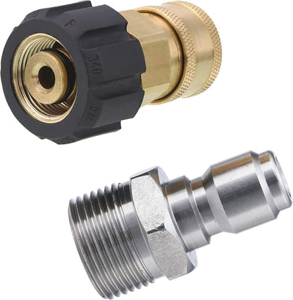Pressure Washer Adapter, 3/8 Inch Quick Connect Kit, M22 14mm to M22 Metric Fitting, 5000 PSI V1258-DP02-WO-886