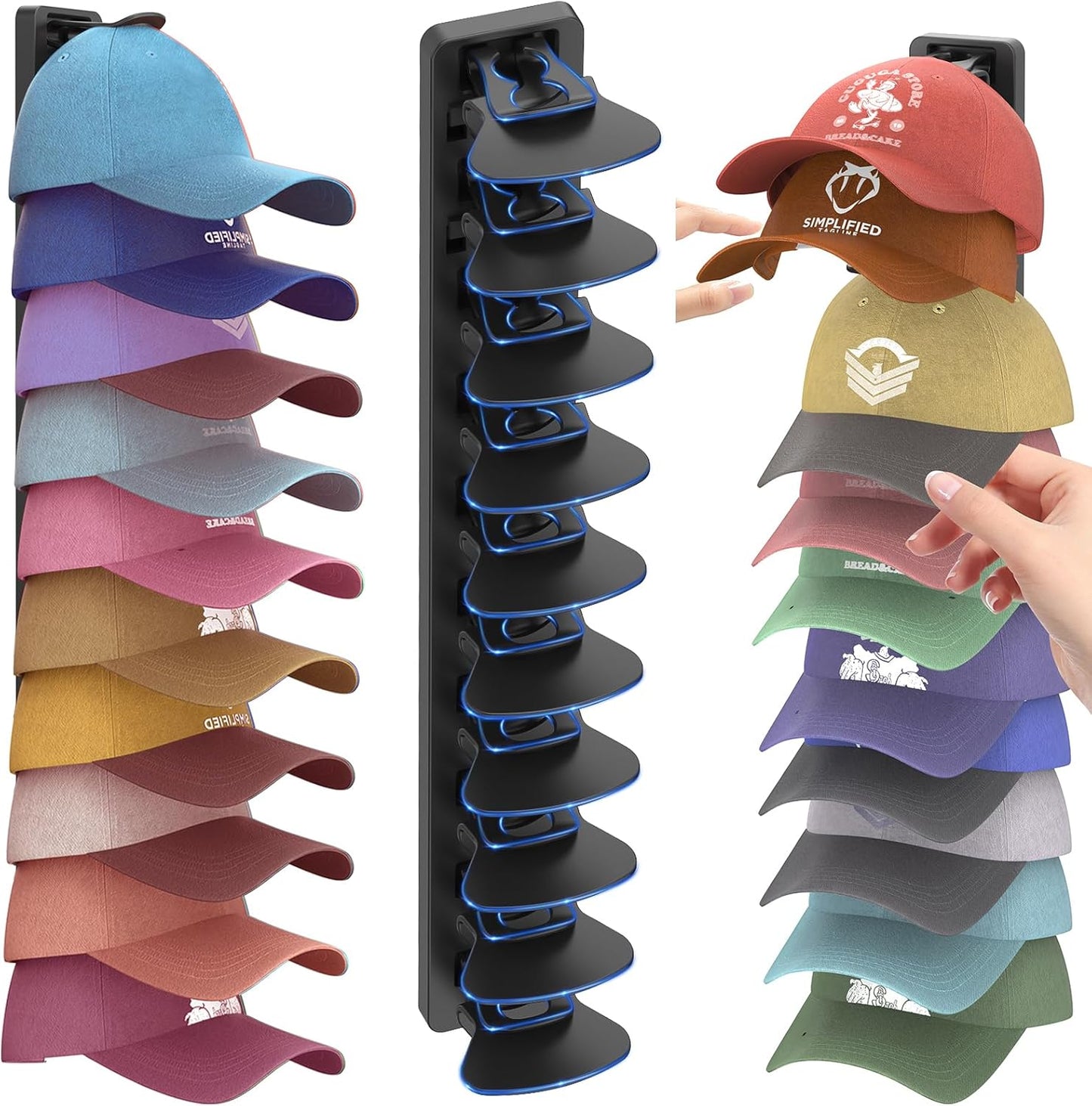 Hat Organizer for Baseball Caps 1 Pack, Adhesive Hat Rack for Wall, Baseball Cap Organizer (Black) V1258-DP02-WO-89