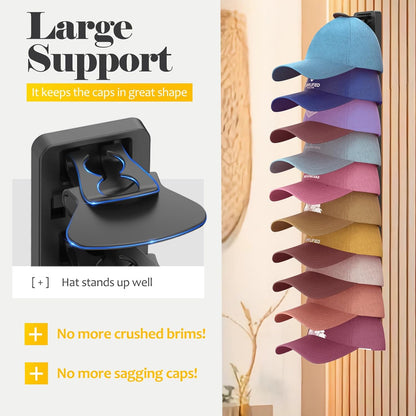 Hat Organizer for Baseball Caps 1 Pack, Adhesive Hat Rack for Wall, Baseball Cap Organizer (Black) V1258-DP02-WO-89