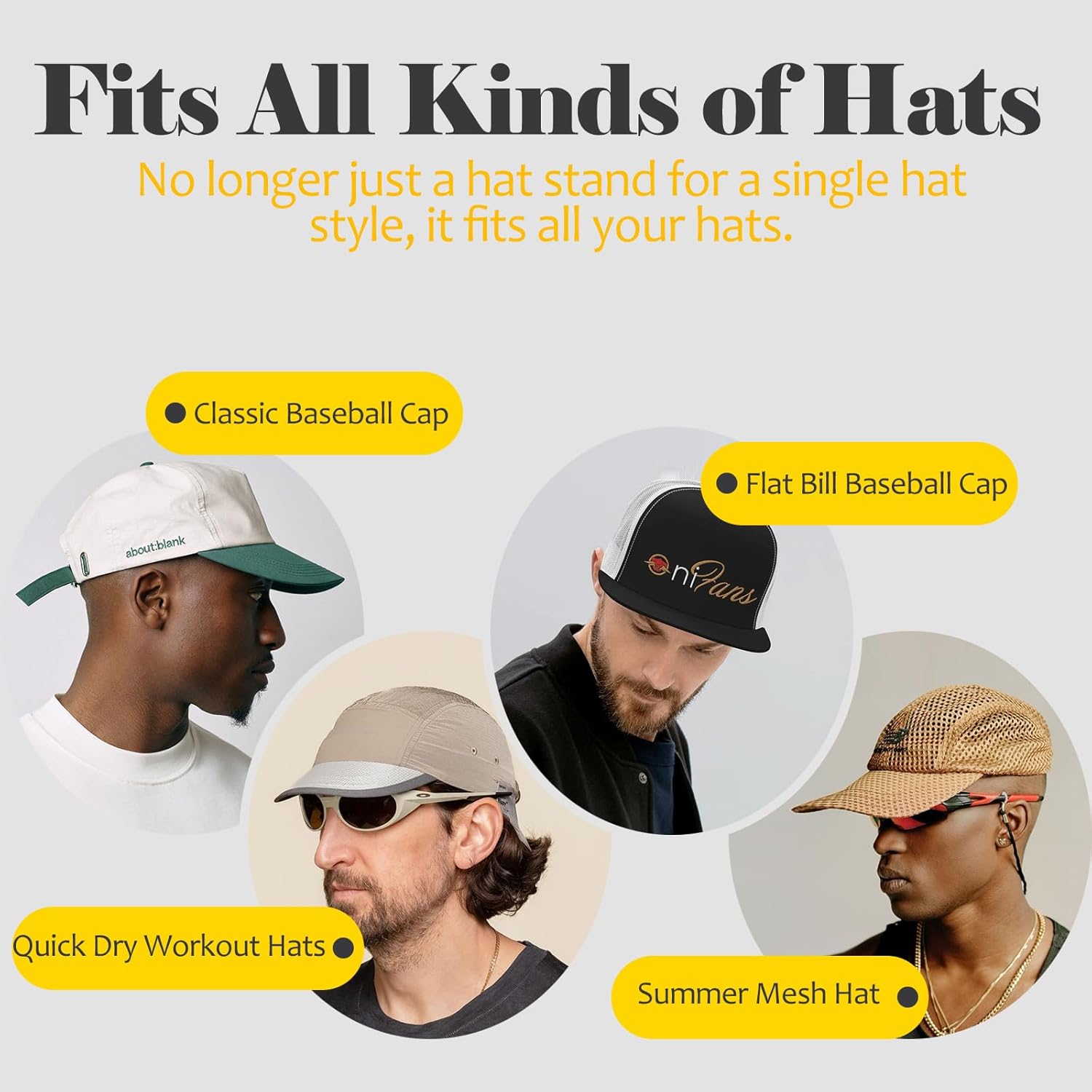 Hat Organizer for Baseball Caps 1 Pack, Adhesive Hat Rack for Wall, Baseball Cap Organizer (Black) V1258-DP02-WO-89