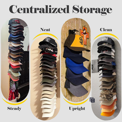 Hat Organizer for Baseball Caps 1 Pack, Adhesive Hat Rack for Wall, Baseball Cap Organizer (Black) V1258-DP02-WO-89