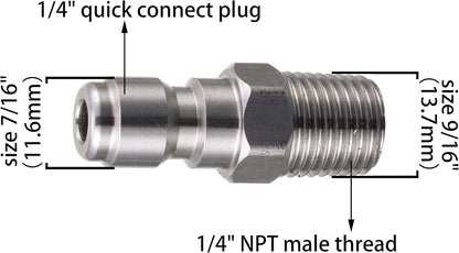Pressure Washer Coupler, Quick Connect Plug, 1/4 Inch Male NPT Fitting, 5000 PSI, 2-Pack V1258-DP02-WO-890