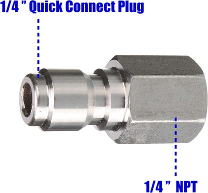Pressure Washer Coupler, 1/4 Inch Quick Connect Plug to 1/4 Inch Female NPT Fitting, 5000 PSI, 2-Pack V1258-DP02-WO-891