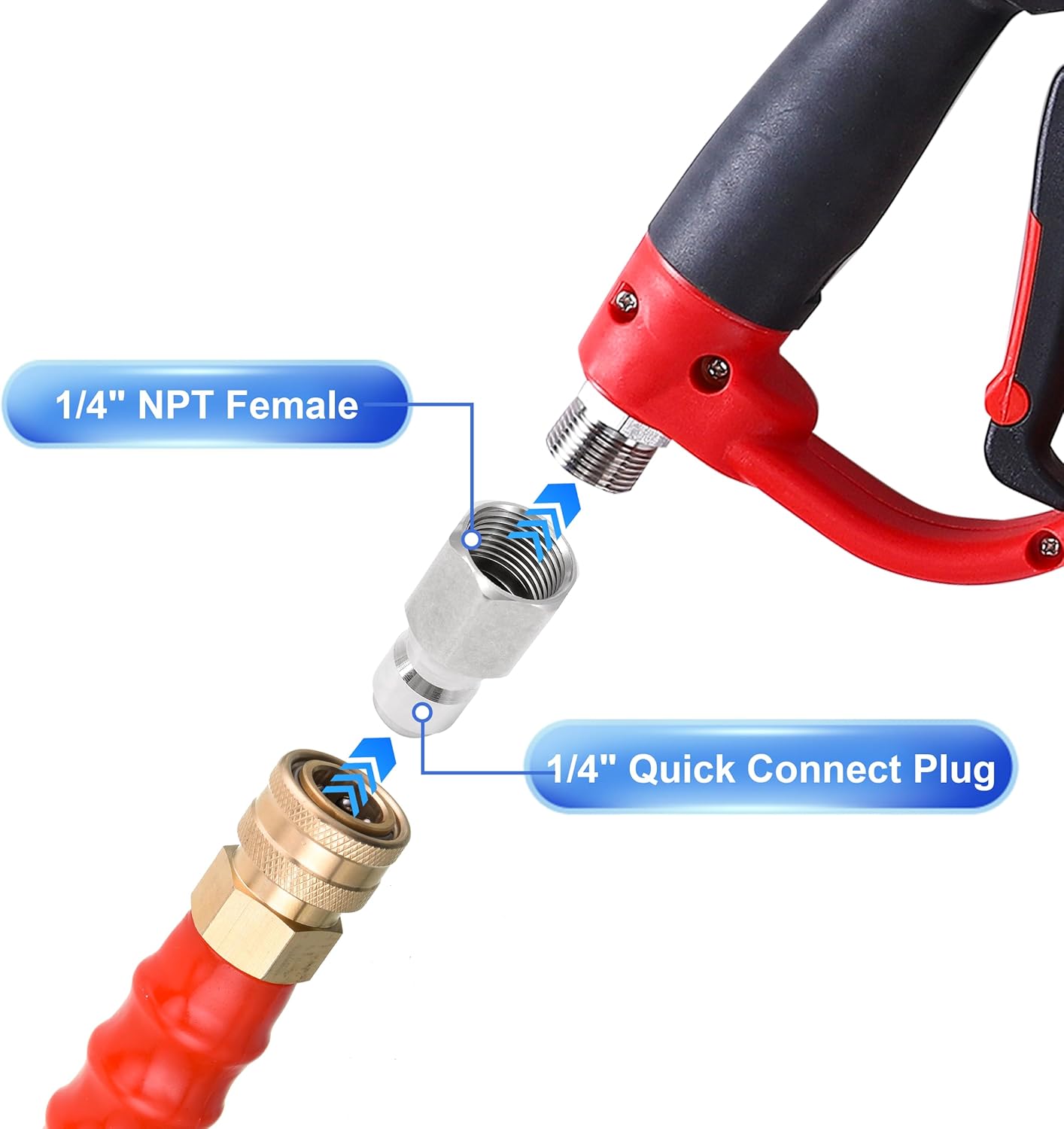 Pressure Washer Coupler, 1/4 Inch Quick Connect Plug to 1/4 Inch Female NPT Fitting, 5000 PSI, 2-Pack V1258-DP02-WO-891