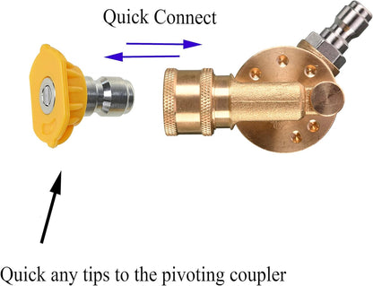 Pivoting Coupler for Pressure Washer Tips, Gutter Cleaner Attachment, 1/4 Inch Quick Disconnect, 240 Degree, V1258-DP02-WO-892