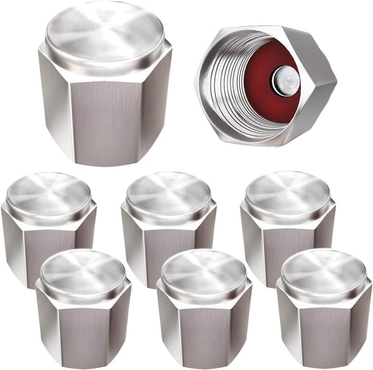 Brass (8 Pack) Tire Valve Caps Silver, Premium Metal Rubber Seal Tire Valve Stem Caps, Dust Proof Covers V1258-DP02-WO-900