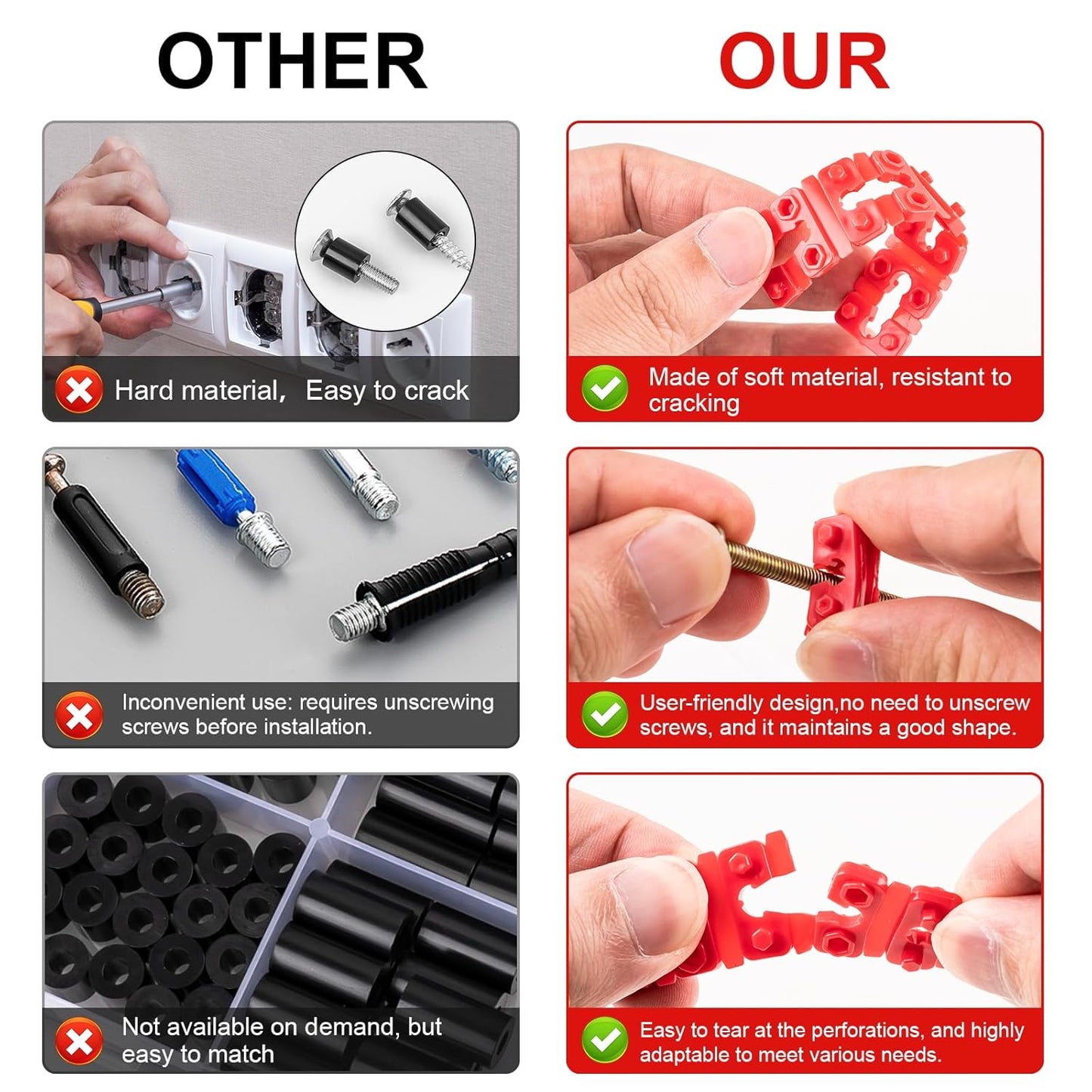 Outlet Spacers for Electrical Box, 48 PCS Spacers for Box Extender Kit, Plastic Wall Plate Spacer, Tile V1258-DP02-WO-908