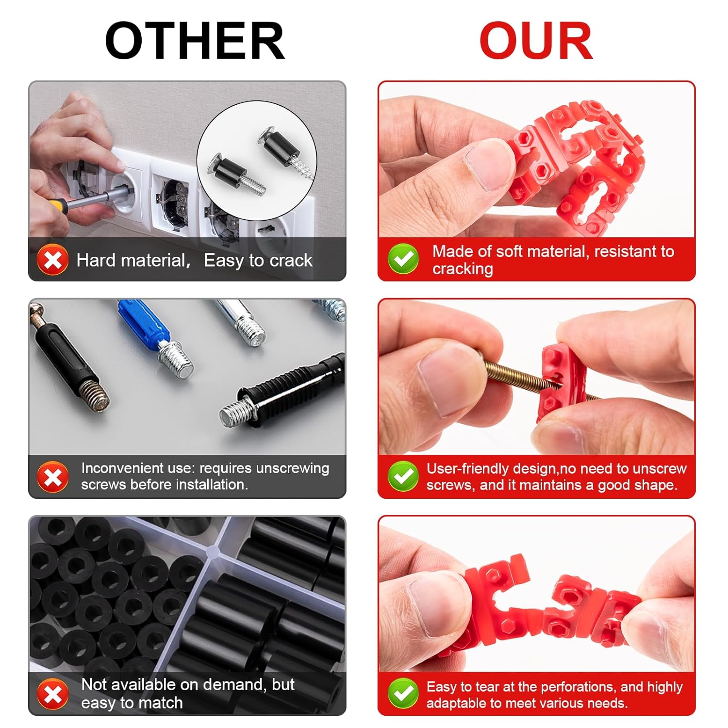 Outlet Spacers for Electrical Box, 48 PCS Spacers for Box Extender Kit, Plastic Wall Plate Spacer, Tile V1258-DP02-WO-908