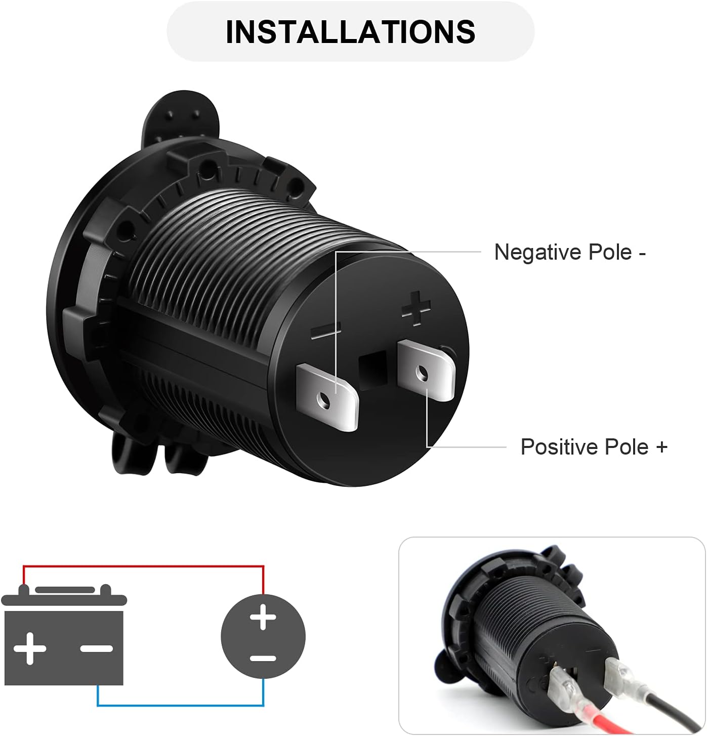 Cigarette Lighter Socket Car Marine Motorcycle ATV RV Lighter Socket Power Outlet Socket Receptacle 12V V1258-DP02-WO-920